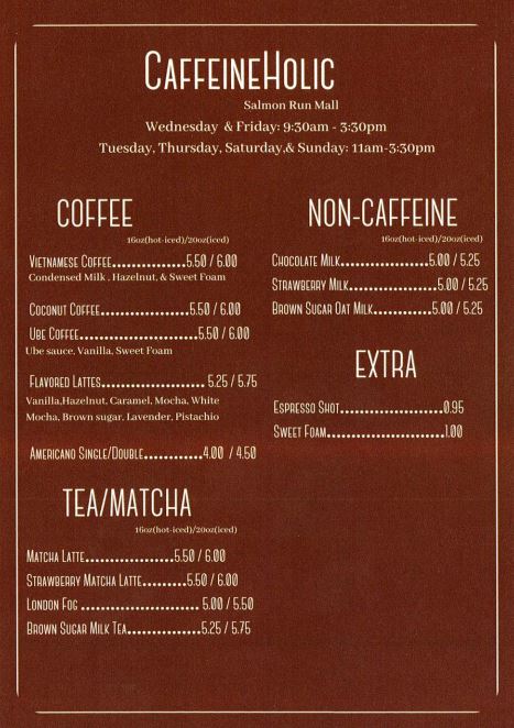 CaffeineHolic Menu