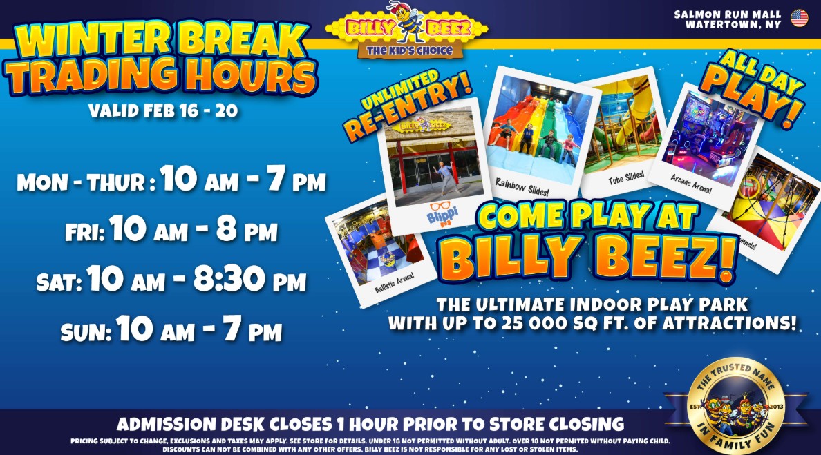 Billy Beez Winter Break Hours 2026